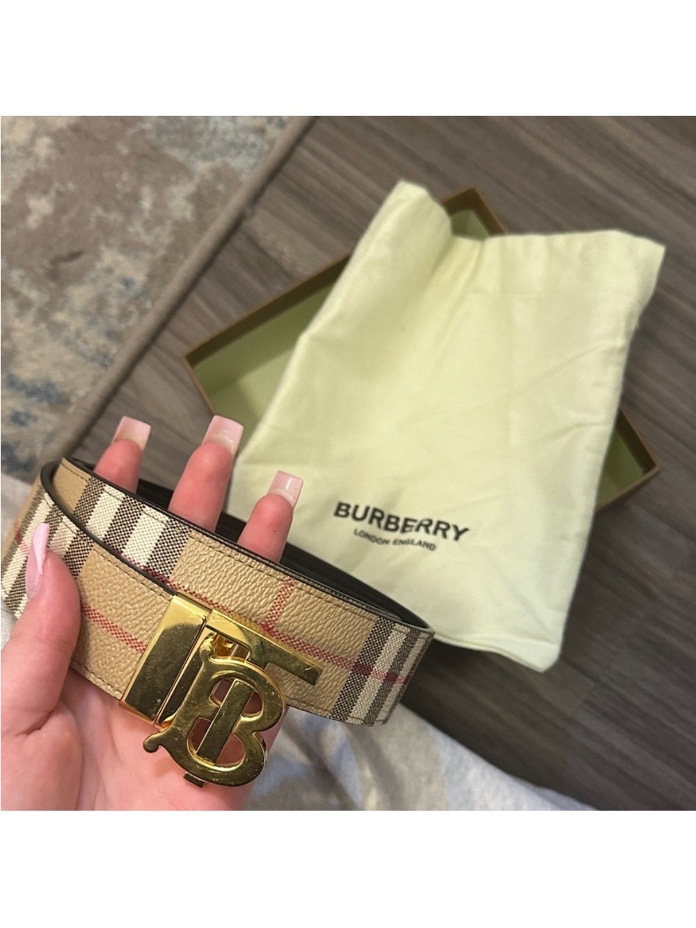 Burberry Black Leather Belt with Gold Buckle